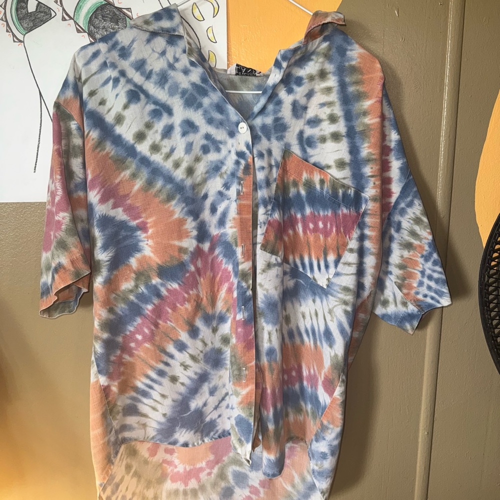 Colorful Tie-Dye Button-Up Shirt